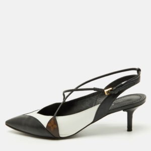 louis vuitton black/white leather criss cross slingback pumps size 36