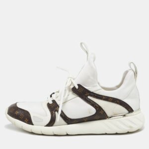 louis vuitton white neoprene and monogram canvas aftergame sneakers size 38.5