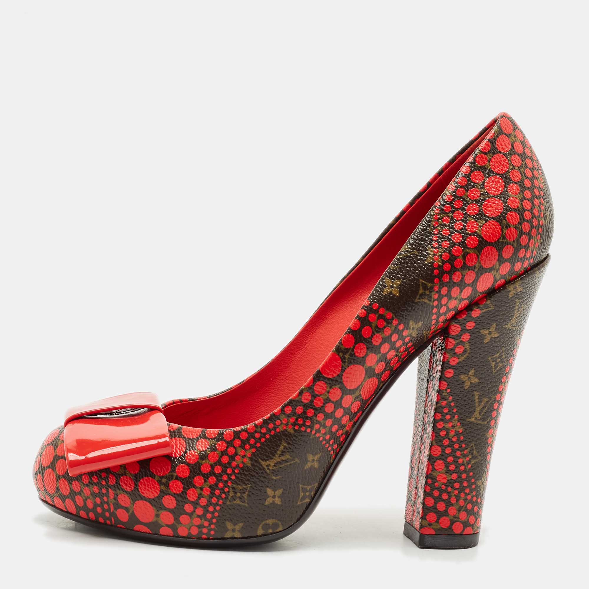 louis vuitton x yayoi kusama red polka dot monogram canvas platform pumps size 37