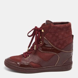 luxury-women-louis-vuitton-used-shoes-p642142-001.jpg louis vuitton burgundy leather and monogram suede millenium sneakers size 36.5