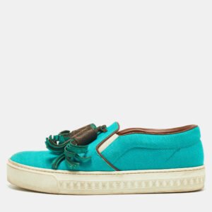 louis vuitton turquoise fabric and monogram canvas destination slip on sneakers size 37