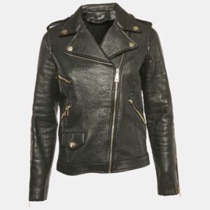 love moschino black spider web print leather riders jacket s