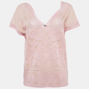 m missoni pink floral patterned lurex knit top s