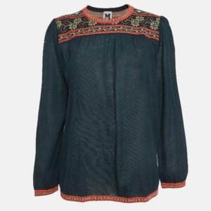 m missoni teal green floral pattern knit long sleeve top l