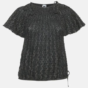 m missoni black/metallic patterned lurex knit top m