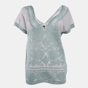 m missoni ice blue lurex textured knit v-neck top l