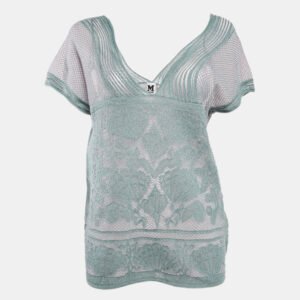 m missoni ice blue lurex textured knit v-neck top m