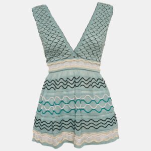 m missoni teal blue smocked knit sleeveless top m