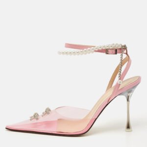 mach & mach pink pvc crystal embellished matilda ankle strap pumps size 39.5
