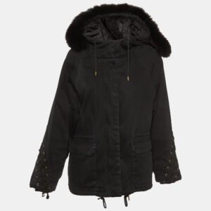 maje black cotton fur lined hooded jacket m