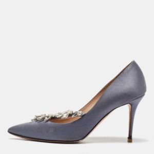 manolo blahnik grey satin nadira pointed toe pumps size 39