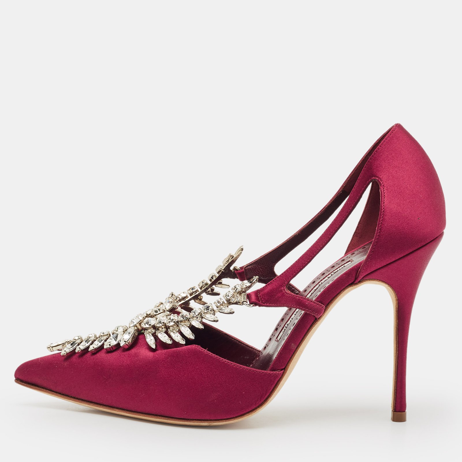 manolo blahnik burgundy satin lala pumps size 38.5