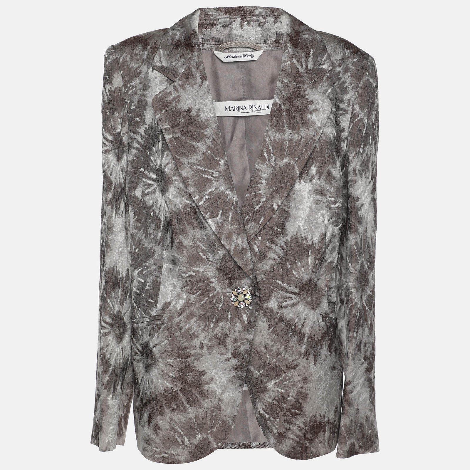 marina rinaldi grey jacquard single breasted blazer l