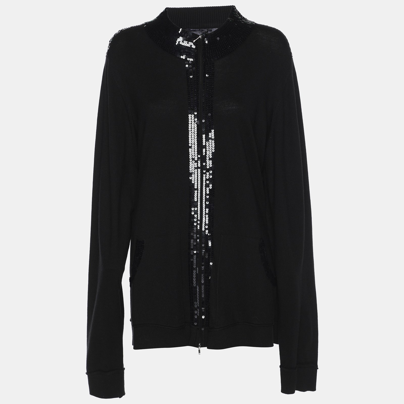 marina sport by marina rinaldi black knit sequin embellished front zip sweater xl