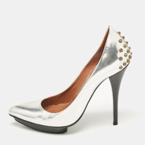 mcq by alexander mcqueen silver leather platform pumps size 39
