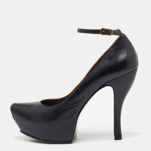 mcq by alexander mcqueen black leather burlesque ankle strap platform pumps size 38