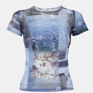 miaou multicolor abstract print mesh round neck top m