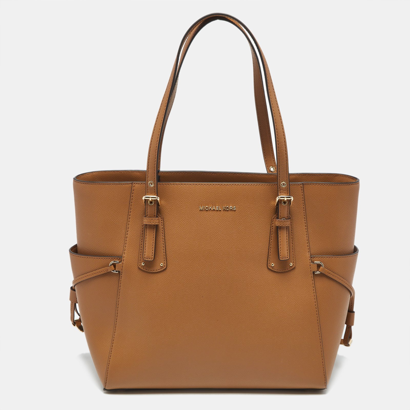 michael kors brown leather east west voyager tote
