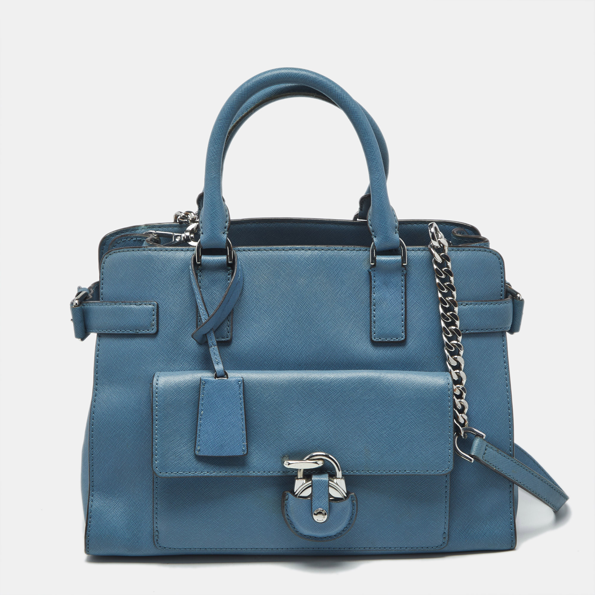 michael michael kors blue saffiano leather large emma satchel