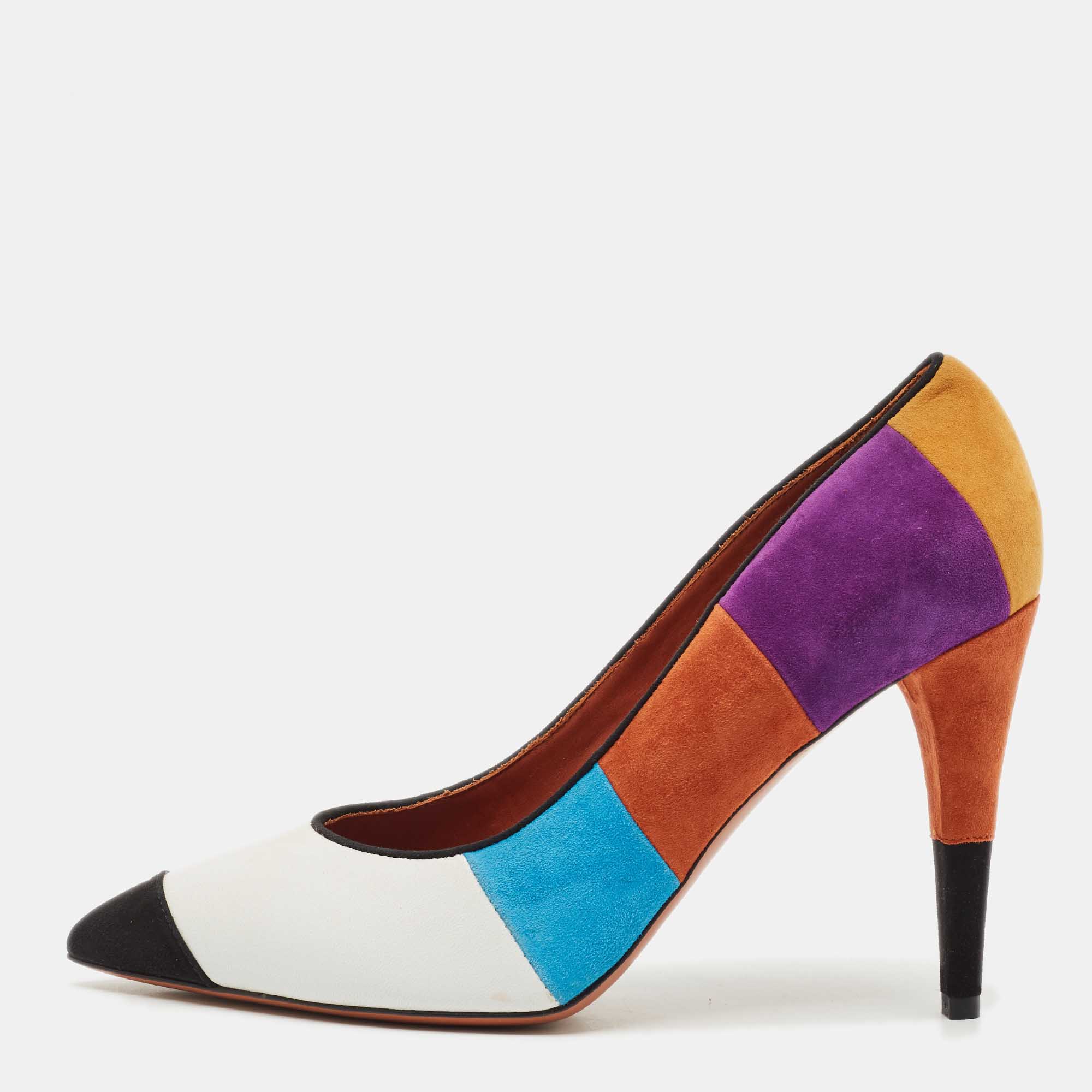 missoni multicolor leather and suede colorblock pointed toe pumps size 39