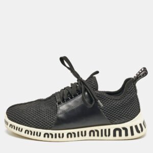 miu miu black leather and mesh lace up sneakers size 39.5