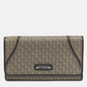 montblanc beige/brown signature coated canvas flap continental wallet