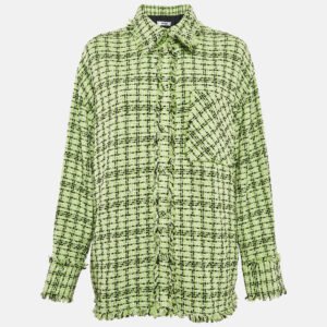 msgm green tweed fringed jacket s