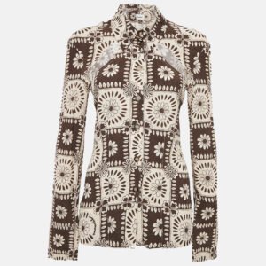 nanushka brown printed crepe cut-out detail blouse s