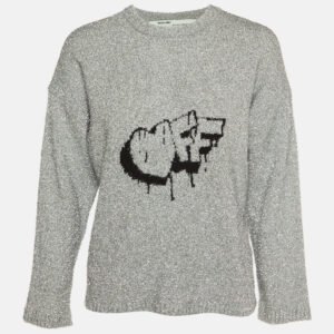 off-white silver logo fleece knit crew neck jumper s
