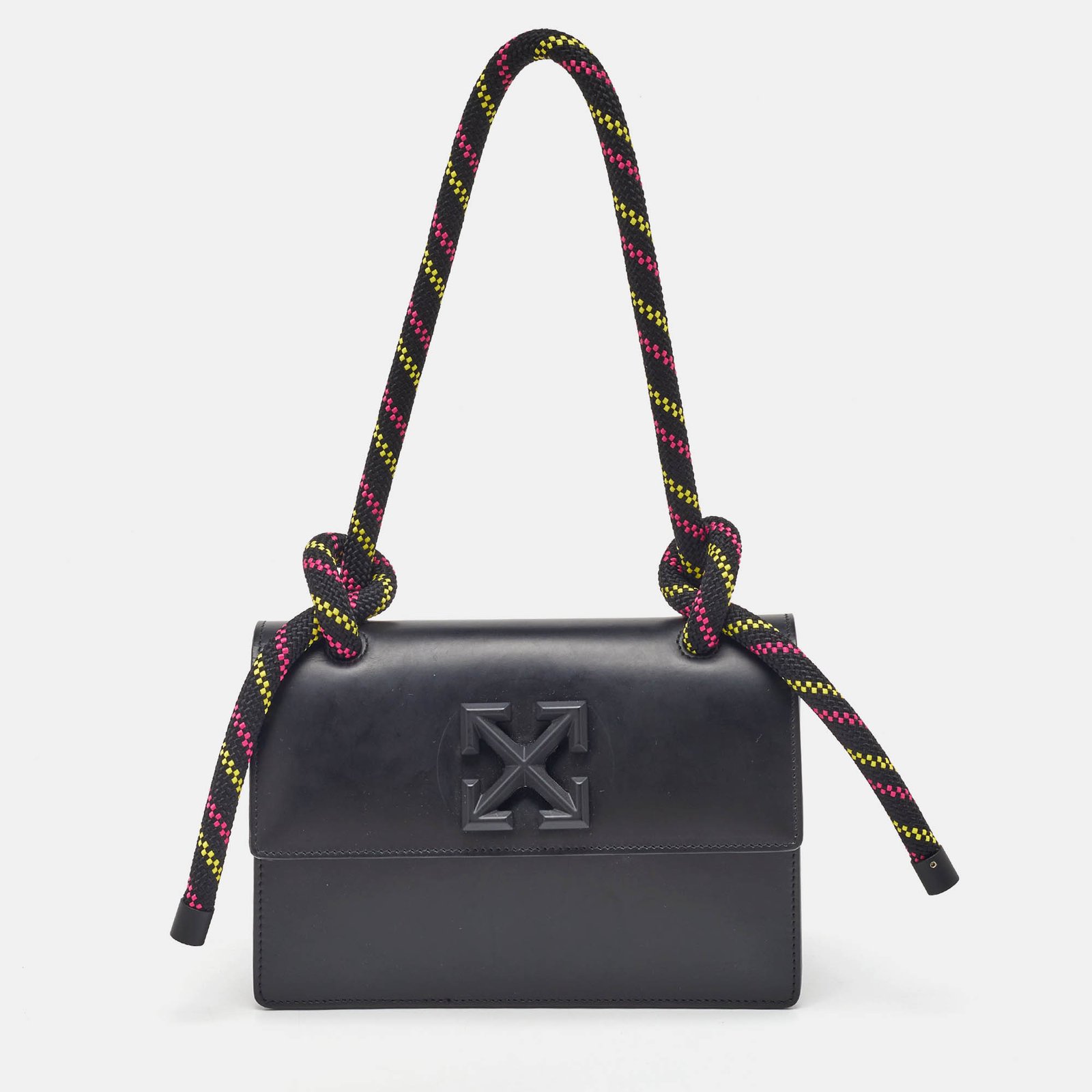 off-white black leather 1.4 gummy jitney top handle bag