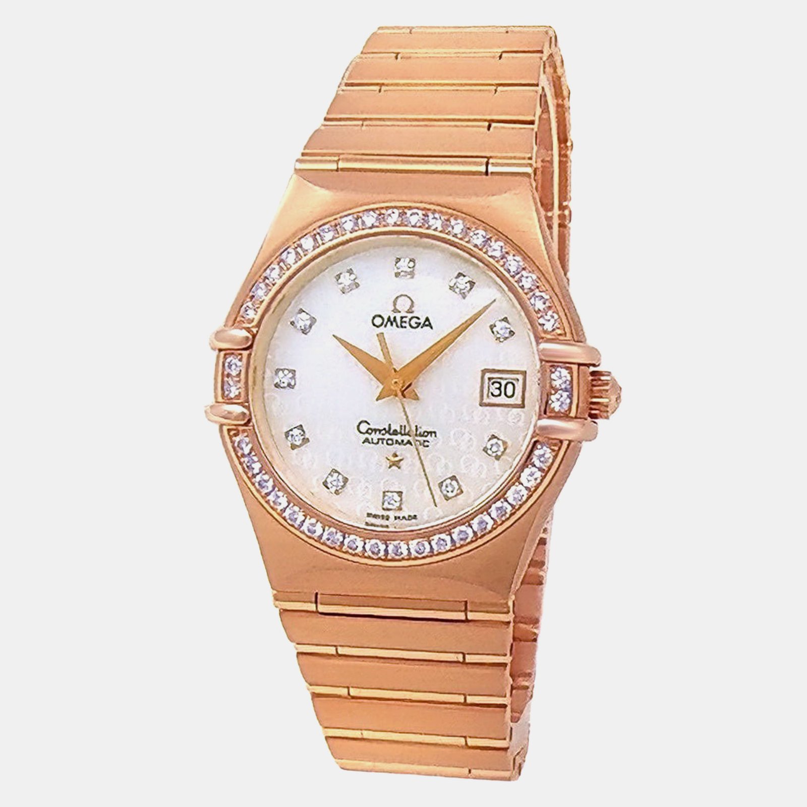omega constellation 131.55.29.20.55.001 automatic mother of pearl diamonds 18k rose gold women&rsquo;s wristwatch 29 mm