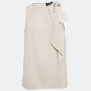 paule ka beige satin bow detail sleeveless top m