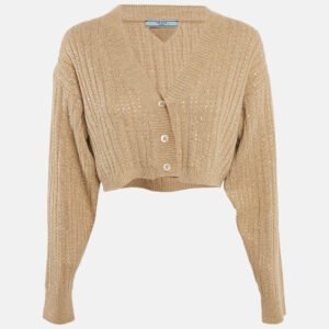 prada beige rib knit rhinestones cardigan m