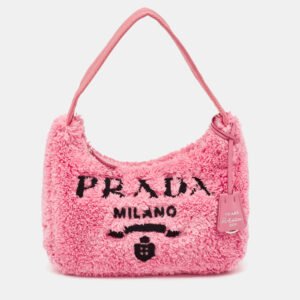 prada pink terry cloth mini re-edition 2000 baguette bag