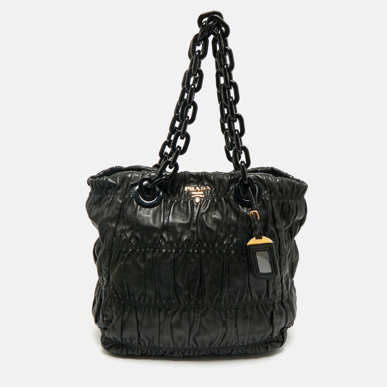 prada black gaufre leather chain tote