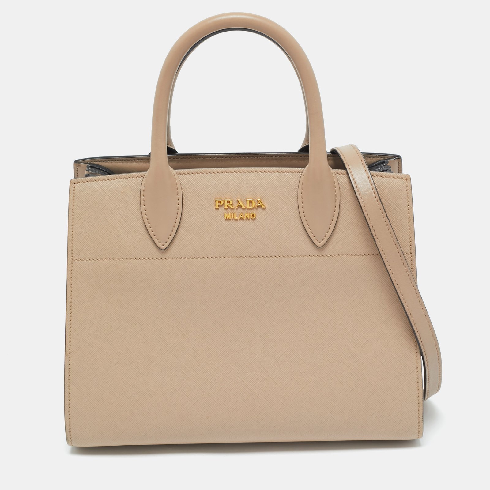prada beige saffiano cuir leather bibliotheque tote
