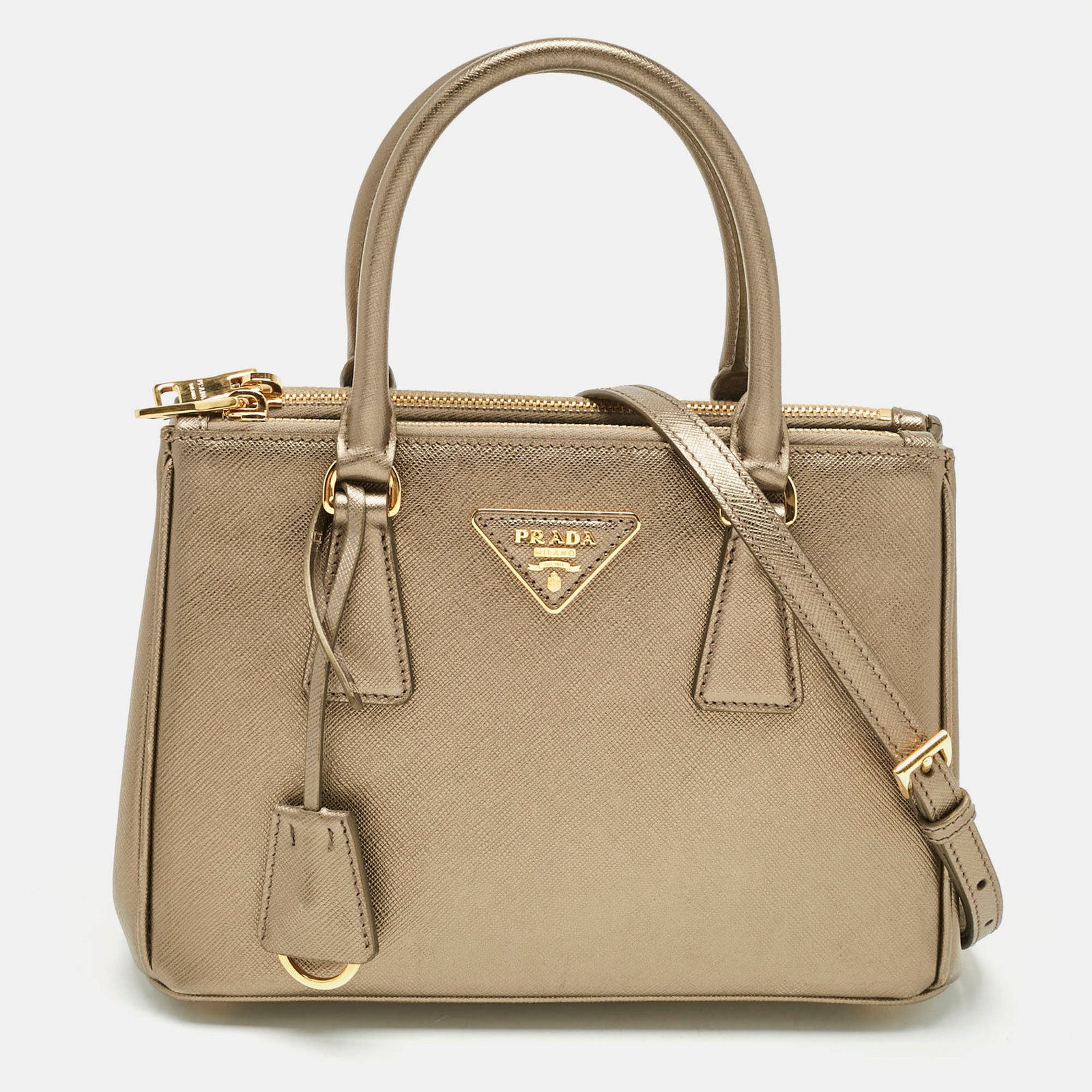 prada metallic saffiano leather small galleria tote