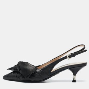 prada black pleated leather slingback pumps size 35.5