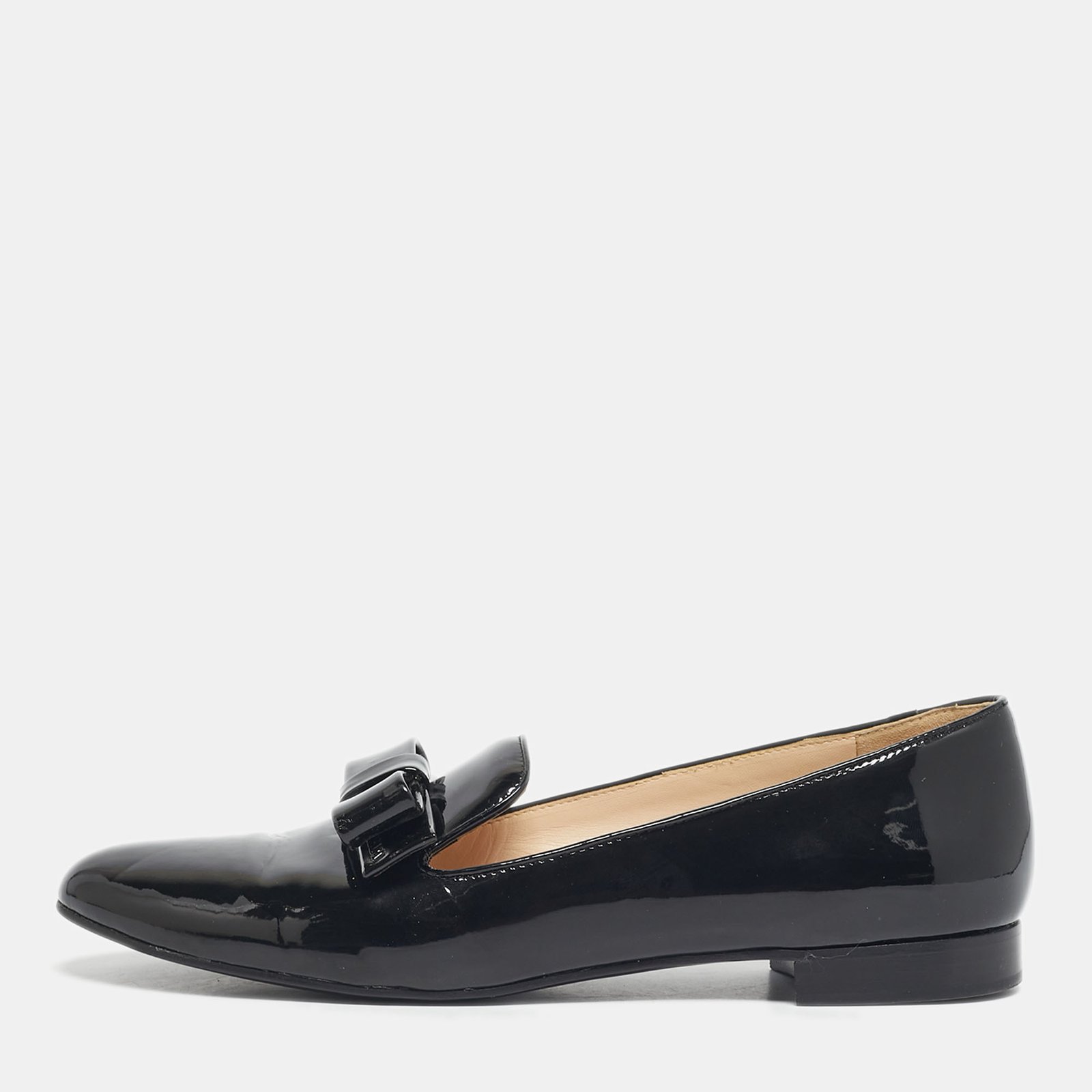 prada black patent leather bow smoking slippers size 39