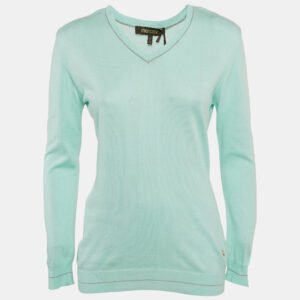 roberto cavalli blue cotton v-neck long sleeve sweater xxl