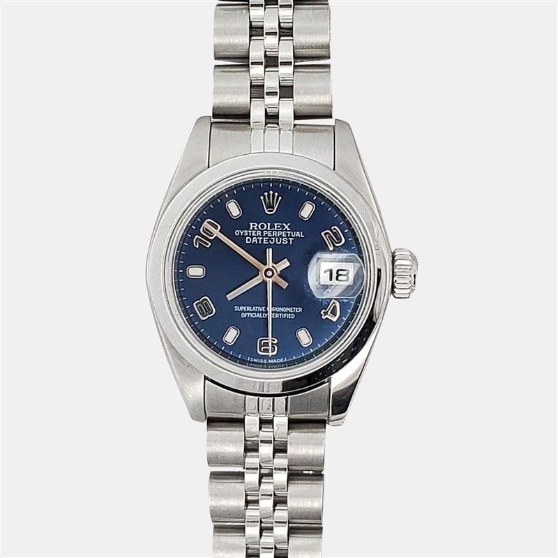 rolex datejust 79160 automatic blue stainless steel women's wristwatch 26 mm