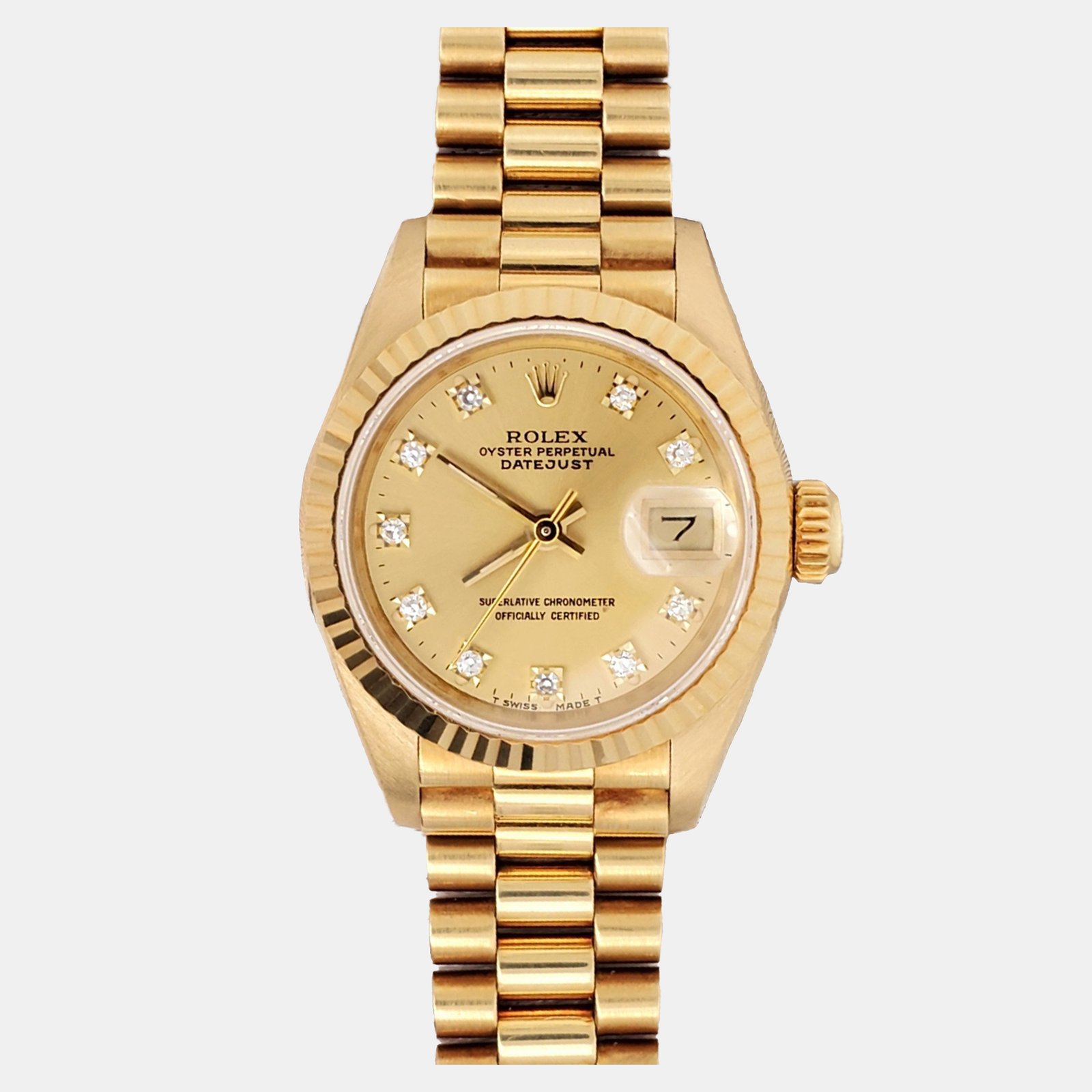 rolex president datejust 69178 automatic champagne diamond 18k yellow gold women's wristwatch 26 mm