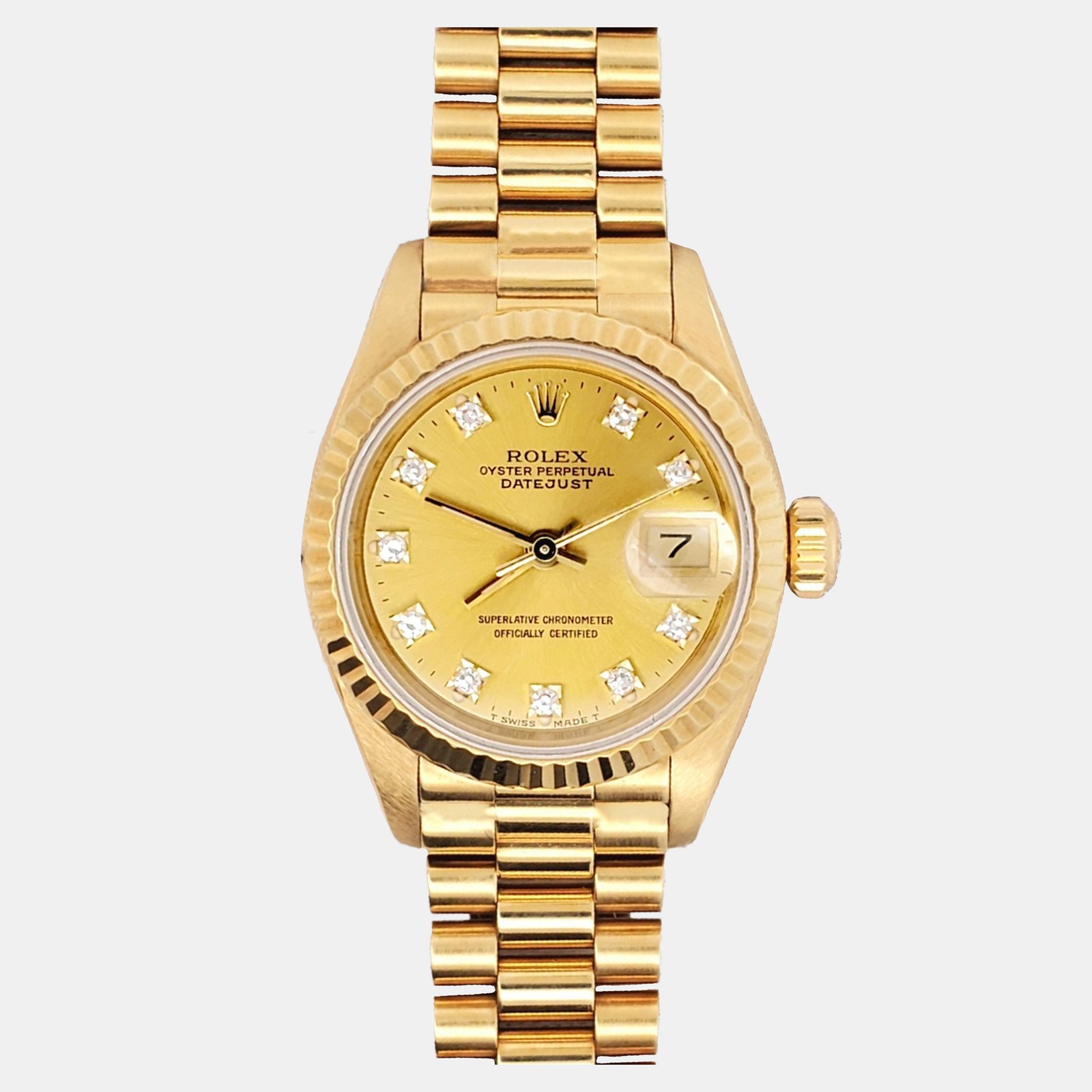 rolex president datejust 69178 automatic champagne diamond 18k yellow gold women's wristwatch 26 mm