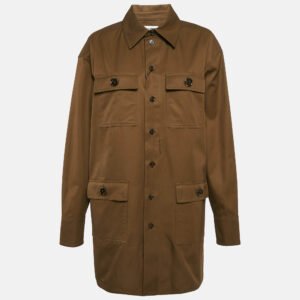 saint laurent khaki brown cotton single breasted coat m