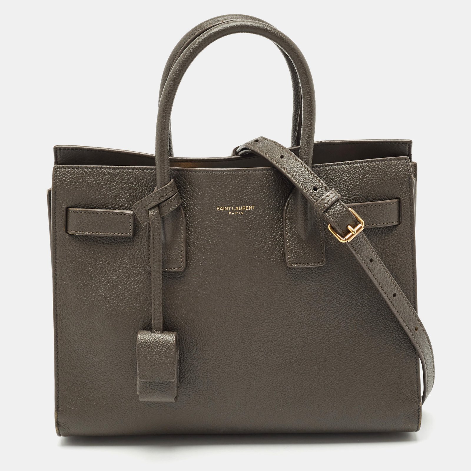 saint laurent olive green leather baby classic sac de jour tote