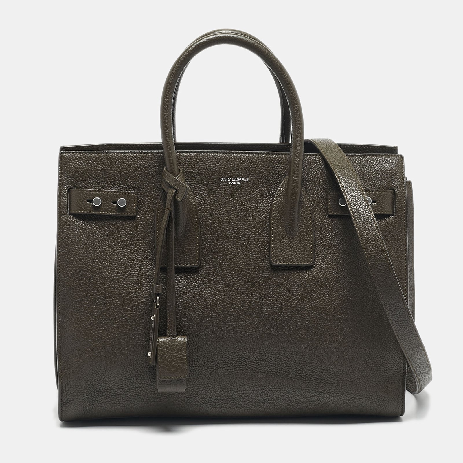 saint laurent olive green leather small sac de jour souple tote