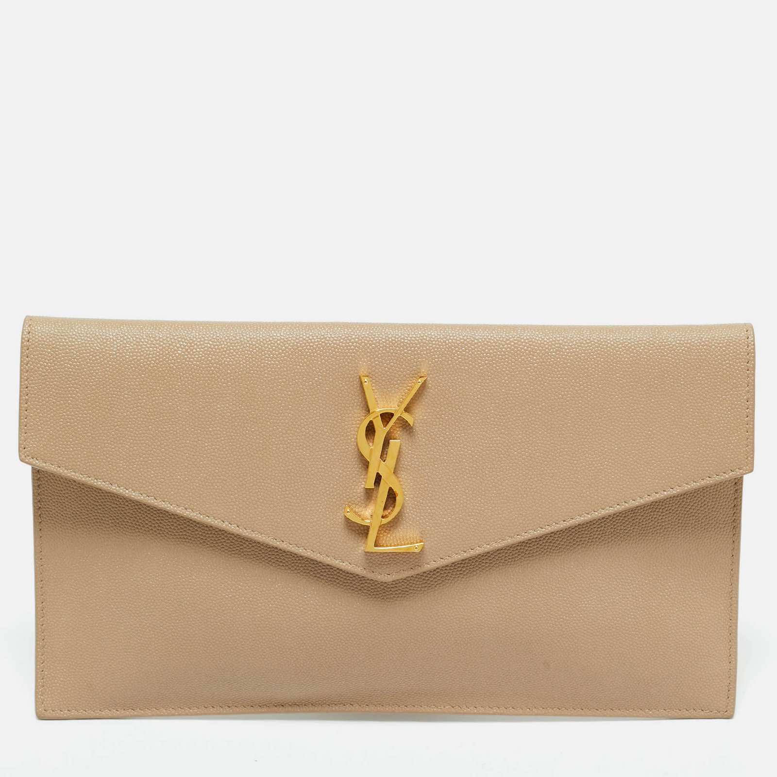 saint laurent beige leather uptown clutch