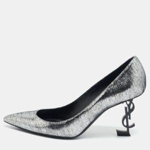 saint laurent silver texture suede opyum pumps size 39.5