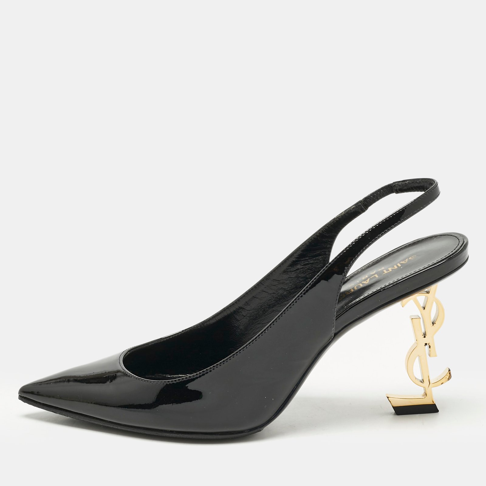 saint laurent black patent leather opyum slingback pumps size 37