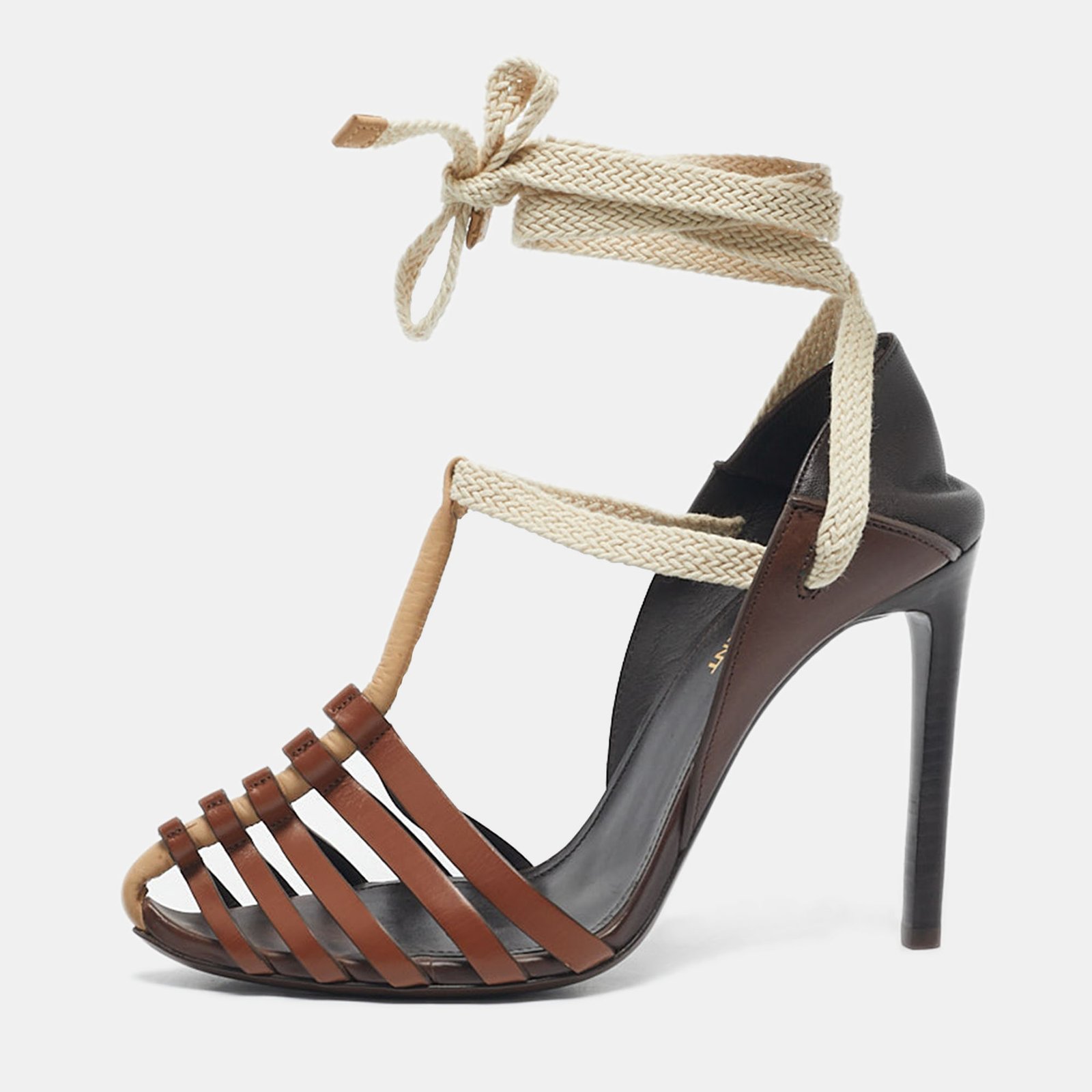 saint laurent brown leather majorelle lace up pumps size 38.5